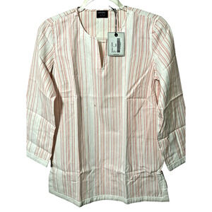 UNTUCKIT WOMEN'S  TUNIC BLOUSE Size 4 Pink & White Stripe 3/4 Sleeve Cotton